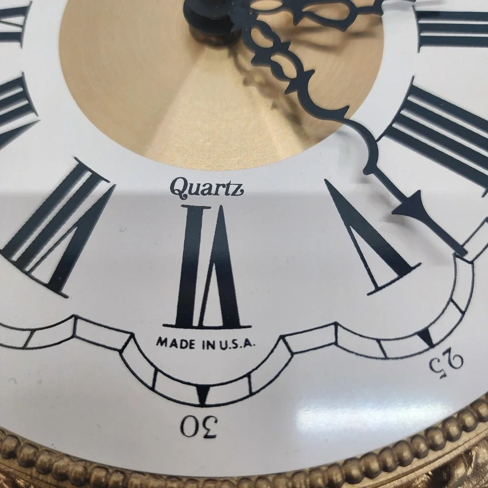 Vintage New Haven Burwood Gold Lyre Wall Clock Quartz USA Hollywood Regency